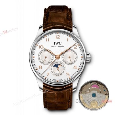 High Quality Replica IWC Different Colors Genuine Leather Strap Dark White Dial Silver Stainless Steel Case Watch 42mm